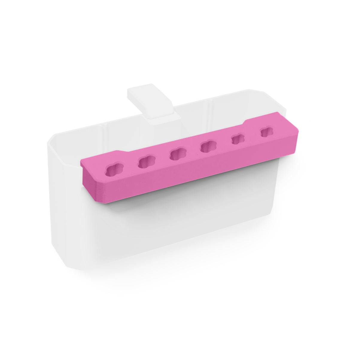Pink sidekick for storing scissors on Table Caddy bins.