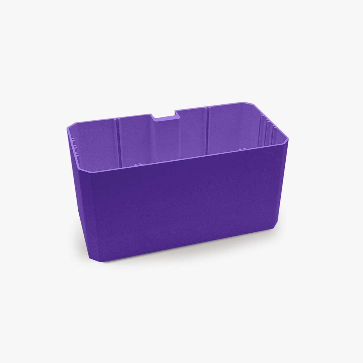 FŪTL large purple table caddy with internal dividers for organizing craft and sewing tools on a desk edge.