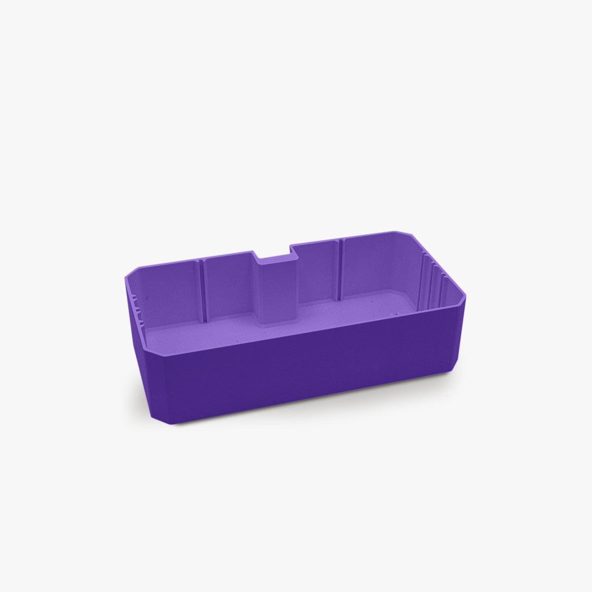 FŪTL wide table caddy in purple with internal dividers for organizing craft tools and supplies on a desk edge.