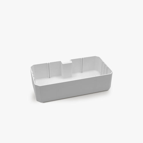 FŪTL wide table caddy in white with internal dividers for organizing craft tools and supplies on a desk edge